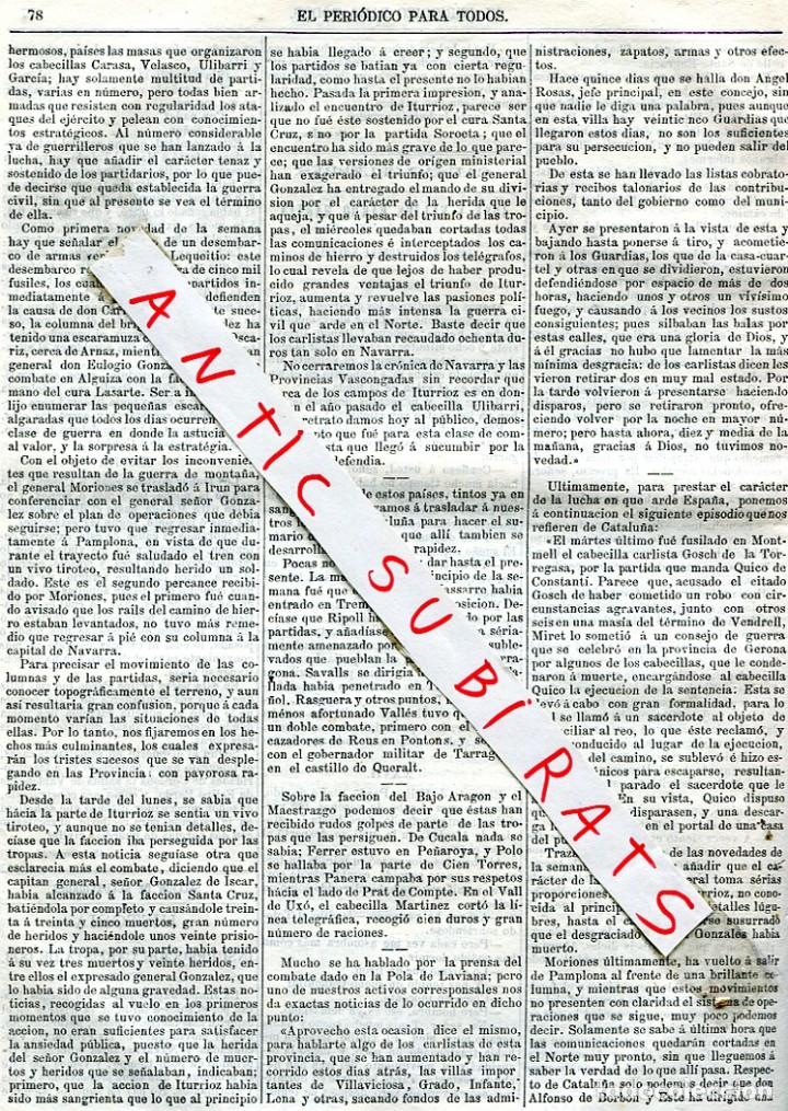 Coleccionismo de revistas y peri&oacute;dicos: PERIODICO 1873 TERCERA GUERRA CARLISTA NASSARRE TREMP RIPOLL GRANOLLERS TORRE DEL ESPA&Ntilde;OL RASQUERA