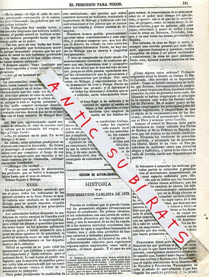 Collezionismo di Riviste e Giornali: PERIODICO A&Ntilde;O 1873 TERCERA GUERRA CARLISTA RIOJA LLORENTE ESPARRAGUERA TORDERA VENDRELL GALCERAN