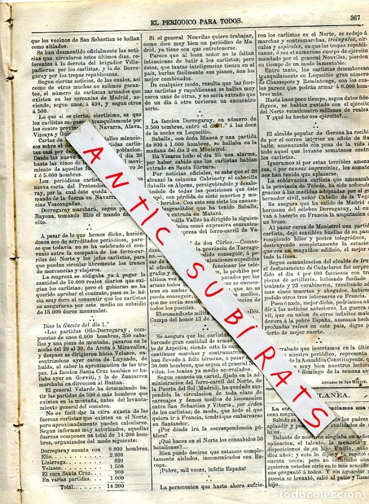 Collezionismo di Riviste e Giornali: PERIODICO 1873 TERCERA GUERRA CARLISTA LEQUEITIO MONISTROL VINAROZ SANTA BARBARA ALPENS MATARO IRUN