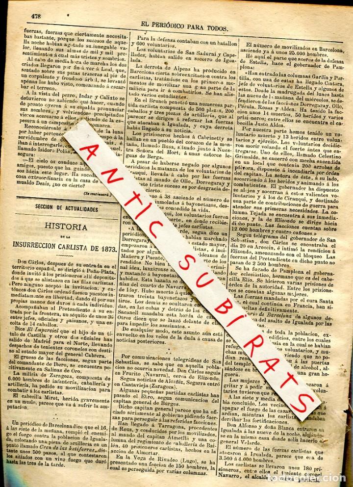 Coleccionismo de Revistas y Peri&oacute;dicos: PERIODICO 1873 TERCERA GUERRA CARLISTA PE&Ntilde;A PLATA SALINAS DE ORO SANT SADURNI CAPELLADES IGUALADA