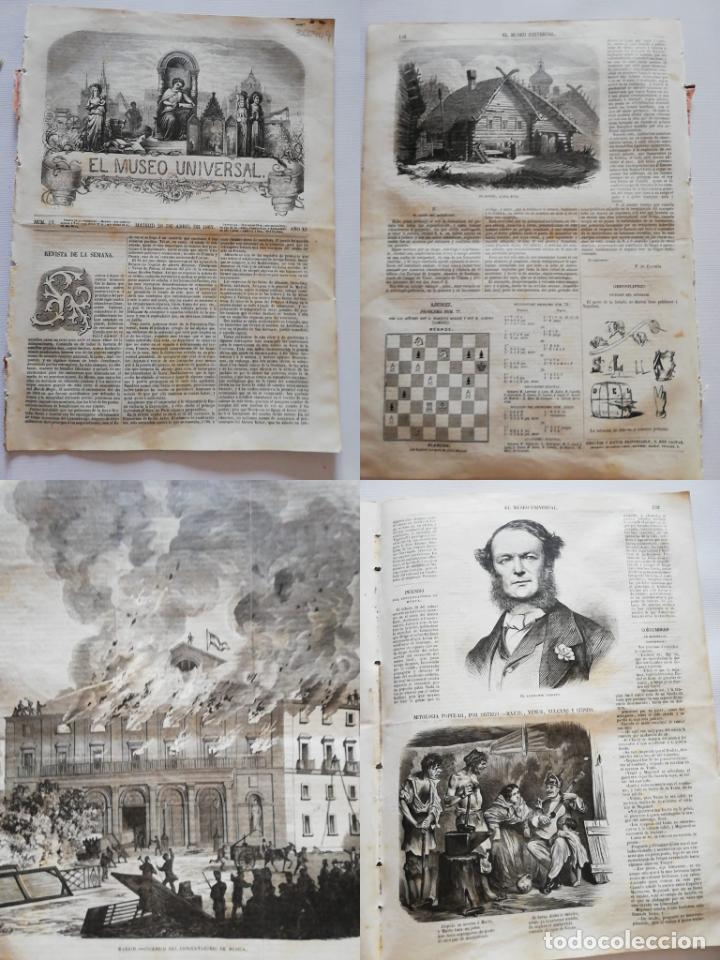 Sammeln von Zeitschriften und Zeitungen: EL MUSEO UNIVERSAL: 1867 A&ntilde;o XI, N&ordm;17. Grabados: Incendio Conservatorio, El pativo aldea rusa, almi
