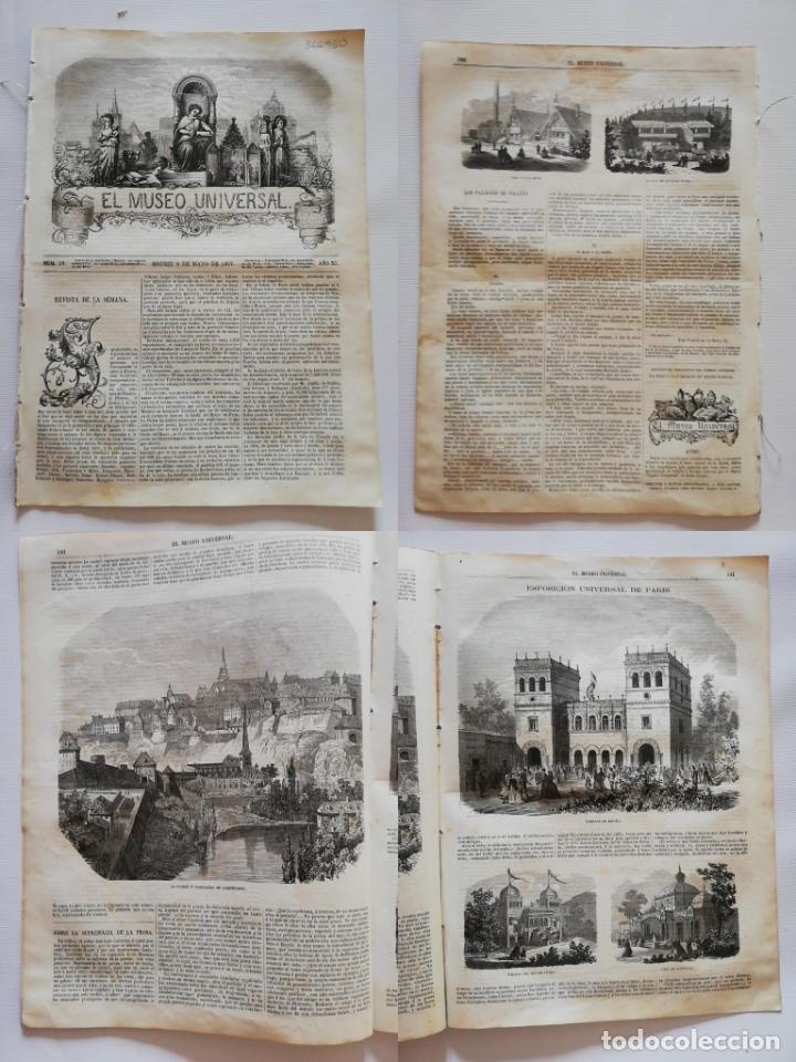 Sammeln von Zeitschriften und Zeitungen: EL MUSEO UNIVERSAL: 1867 A&ntilde;o XI, N&ordm;18.Grabados: Luxemburgo, Expo. Par&iacute;s pabell&oacute;n Espa&ntilde;a, Palacio Bey