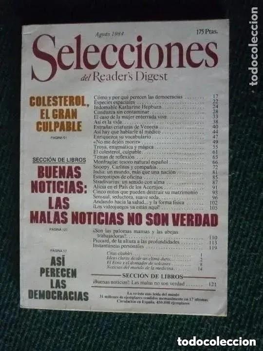 Coleccionismo de revistas y peri&oacute;dicos: Revista selecciones reader&acute;s digest agosto 1984
