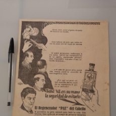 Collectionnisme de Revues et Journaux: HOJA PUBLICIDAD REVISTA ORIGINAL CIRCA 1920. REGENERADOR PAZ DEL CABELLO, PARA CALVOS. Lote 295296418