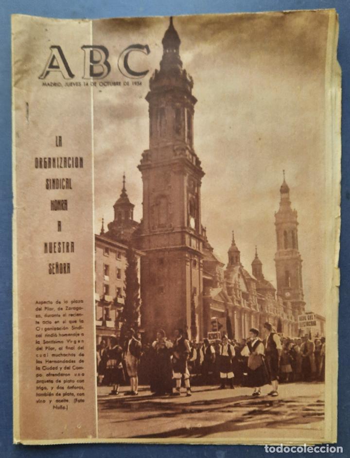 Coleccionismo de Revistas y Peri&oacute;dicos: ABC 14 OCTUBRE 1954 - ZARAGOZA - LA ORGANIZACI&Oacute;N SINDICAL HONRA A NUESTRA SE&Ntilde;ORA.