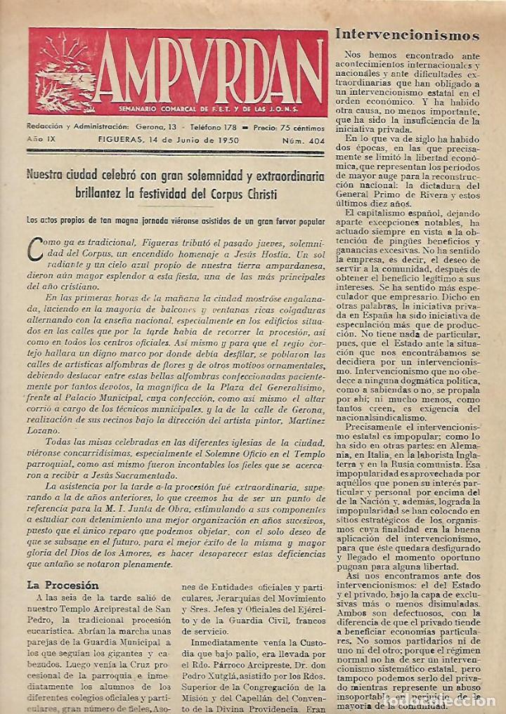 Sammeln von Zeitschriften und Zeitungen: 1950 SEMANARIO FET JONS AMPURDAN FIGUERES NOTICIAS COMARCA PROCESION CORPUS GIRONELL PINTOR LEXIOL