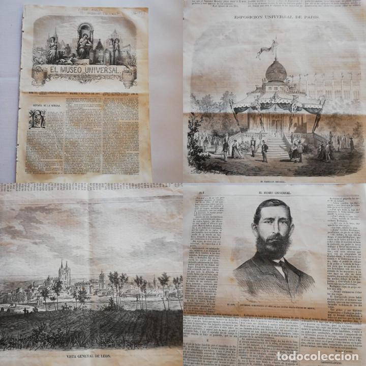 Coleccionismo de revistas y peri&oacute;dicos: EL MUSEO UNIVERSAL: 1867 A&ntilde;o XI, N&ordm;27GRABADOS: Le&oacute;n, General Escobedo M&eacute;jico, Pabell&oacute;n Imperial Expo
