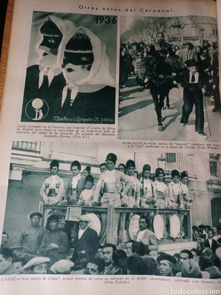 Coleccionismo de Revistas y Peri&oacute;dicos: CARNAVAL DE CADIZ . LOS MAJOS DE CADIZ .PRIMER PREMIO DE COROS EN CARROZAS .1936 .HOJA .