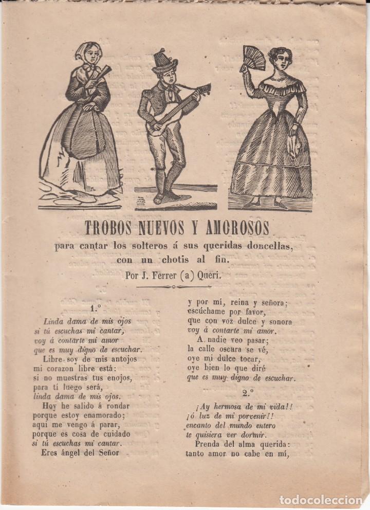 Coleccionismo de revistas y peri&oacute;dicos: PLIEGO CORDEL - TROBOS NUEVOS Y AMOROSOS - IMPRENTA DE JOS&Eacute; GENER&Eacute;S EN REUS - 1863
