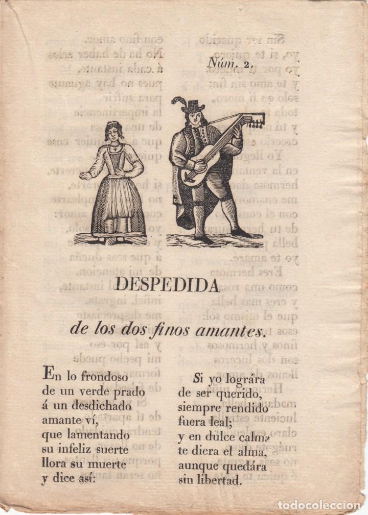 Coleccionismo de revistas y peri&oacute;dicos: PLIEGO CORDEL - DESPEDIDA DE LOS DOS FINOS AMANTES -IMPRENTA DE JUAN VIDAL EN REUS - SIGLO XIX