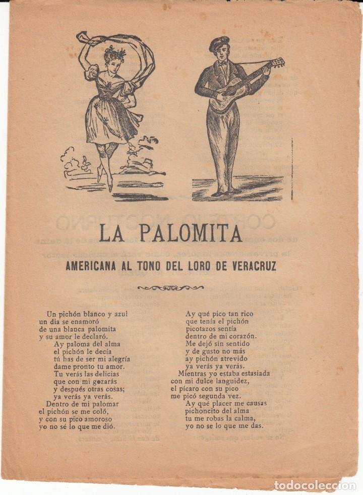 Coleccionismo de revistas y peri&oacute;dicos: PLIEGO CORDEL LA PALOMITA AMERICANA AL TONO DEL LORO DE VERACRUZ - JUAN GRAU EN REUS - SIGLO XIX