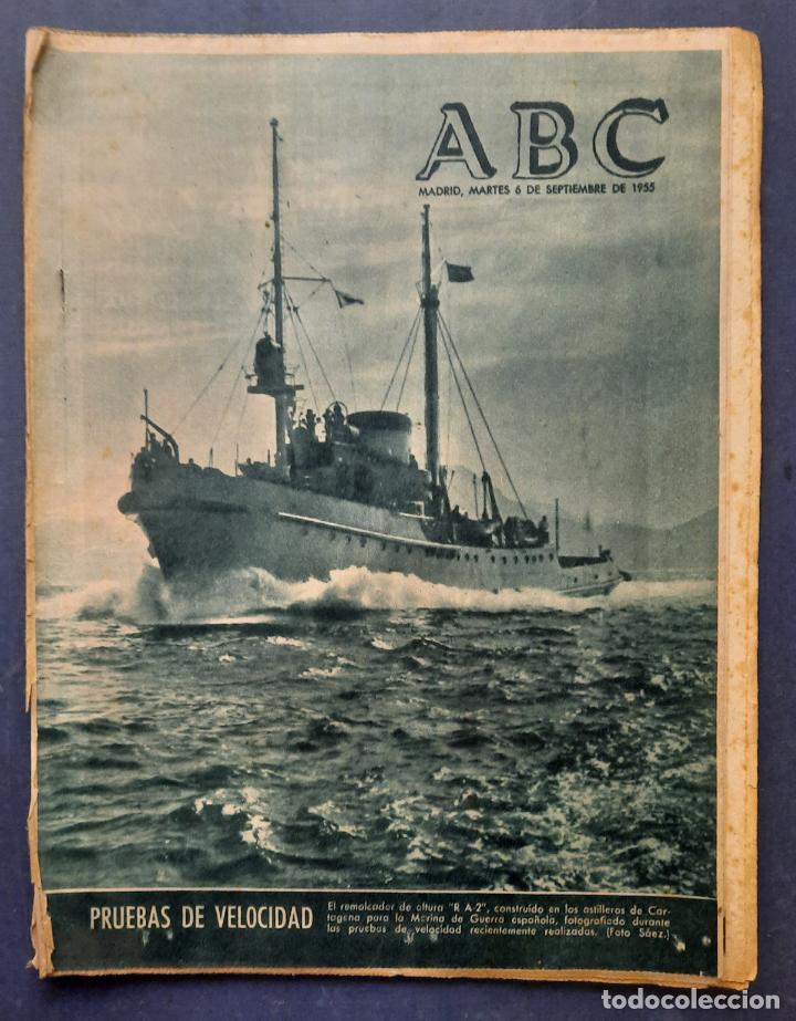 Coleccionismo de Revistas y Peri&oacute;dicos: ABC 06 SEPTIEMBRE 1955 - PRUEBAS DE VELOCIDAD DEL REMOLCADOR R A-2 DE LA MARINA DE GUERRA ESPA&Ntilde;OLA.