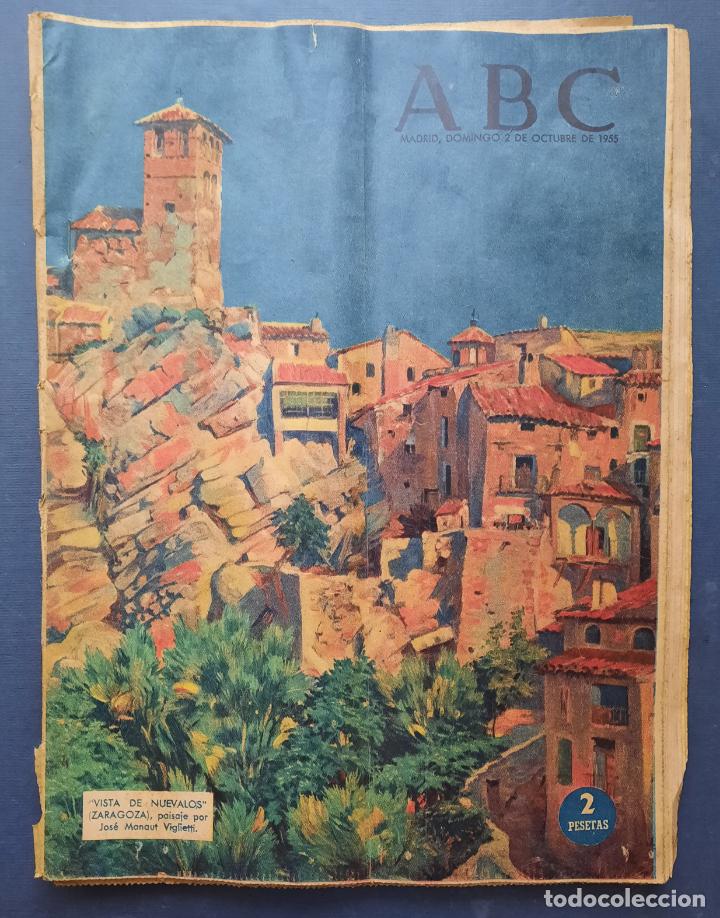 Coleccionismo de Revistas y Peri&oacute;dicos: ABC 02 OCTUBRE 1955 - NI&Eacute;VALOS ( ZARAGOZA) PAISAJE EN PORTADA.