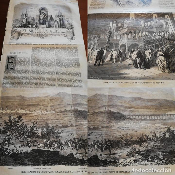Coleccionismo de revistas y peri&oacute;dicos: EL MUSEO UNIVERSAL: 1867 A&ntilde;o XI, N&ordm;32: Grabados : Vista de Manresa, Quer&eacute;taro, General Tom&aacute;s Mej&iacute;as&hellip;