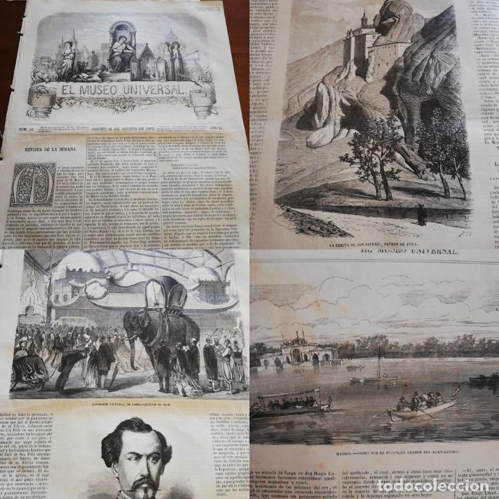 Coleccionismo de revistas y peri&oacute;dicos: EL MUSEO UNIVERSAL: 1867 A&ntilde;o XI, N&ordm;35: Grabados Ermita San Saturio Soria, Exposici&oacute;n Universal,
