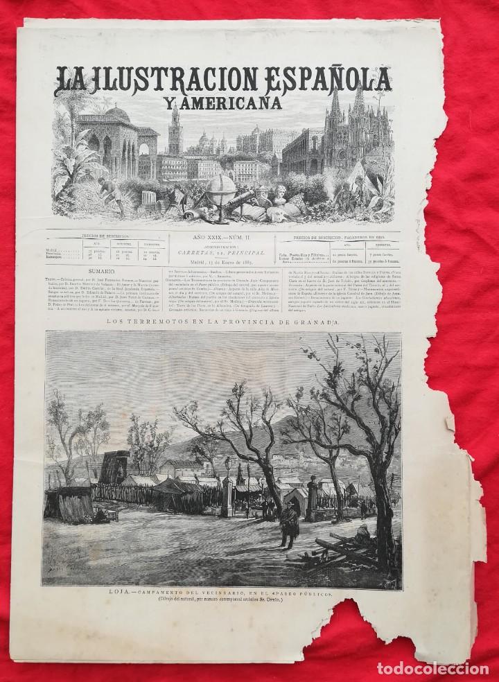 Coleccionismo de revistas y peri&oacute;dicos: LA ILU. ESPA&Ntilde;OLA Y AMERICANA - 1885 - LOS TERREMOTOS EN GRANADA: LOJA, ALHAMA, ALBU&Ntilde;UELAS - JA&Eacute;N