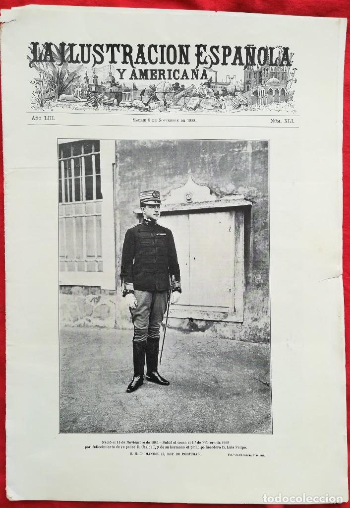 Collezionismo di Riviste e Giornali: ILU ESPA&Ntilde;OLA Y AMERICANA - 1909 - DIRIGIBLE MILITAR ESPA&Ntilde;OL - C.TRES FORCAS (MELILLA) -T.REAL,MADRID