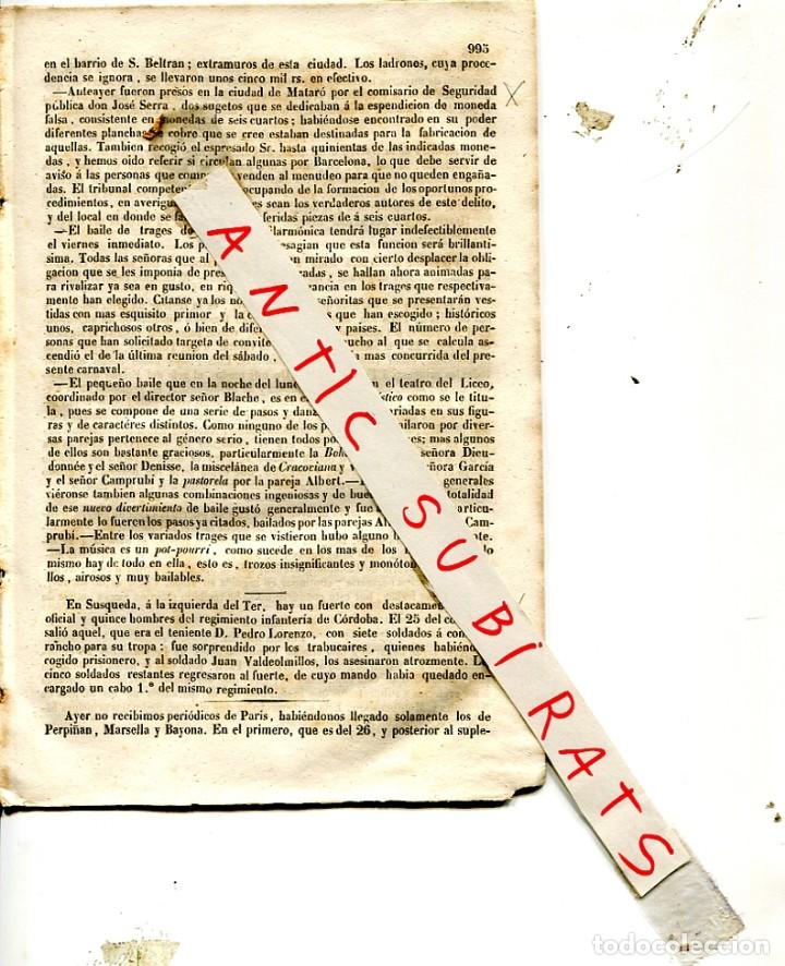 Collection Magazines and Newspapers: DIARIO A&Ntilde;O 1848 SEGUNDA GUERRA CARLISTA FALSIFICACION DE MONEDA FALSA EN MATARO SUSQUEDA SAL CARDONA
