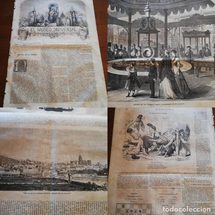 Coleccionismo de revistas y peri&oacute;dicos: EL MUSEO UNIVERSAL. A&ntilde;o XI,n&ordm;37 1867. Xilograf&iacute;as: Vista de M&aacute;laga, Planetario de Mr.Harlow...