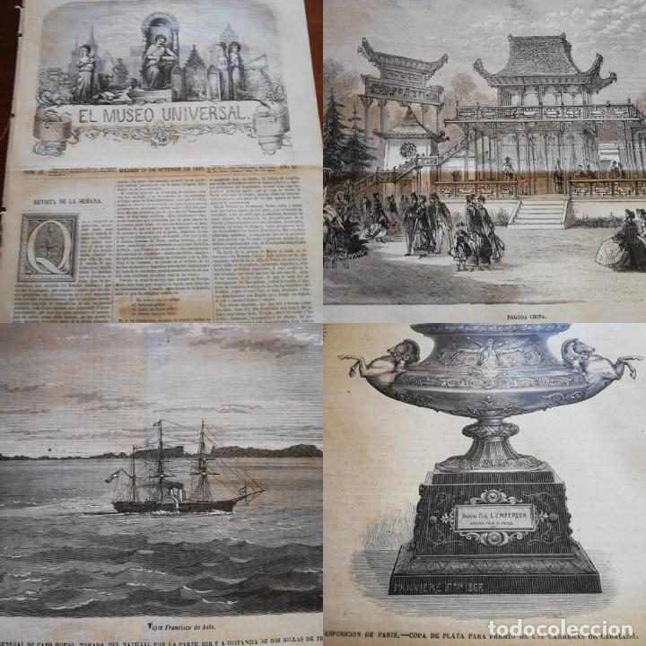 Coleccionismo de revistas y peri&oacute;dicos: EL MUSEO UNIVERSAL: 1867 A&ntilde;o XI, N&ordm;42. Expo. Paris : pagoda china y copa. Cable submarino de Cuba