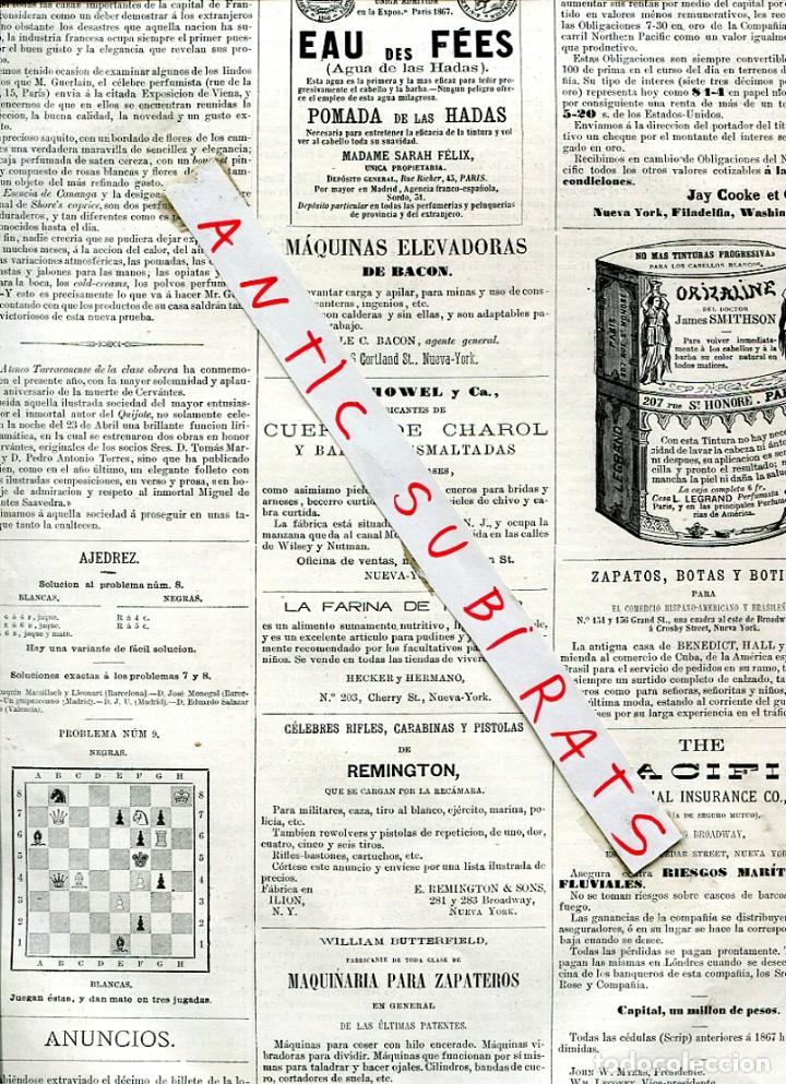 Coleccionismo de revistas y peri&oacute;dicos: REVISTA A&Ntilde;O 1873 ANUNCIOS ESTADOS UNIDOS USA ELEVADORES BACON CHAROL HOWEL RIFLE REMINGTON COOKE