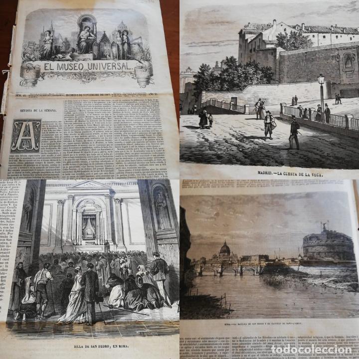 Sammeln von Zeitschriften und Zeitungen: EL MUSEO UNIVERSAL: 1867 A&ntilde;o XI, N&ordm;44.Grabados: Madrid la cuesta de la Vega, Roma Bas&iacute;lica San Pedro