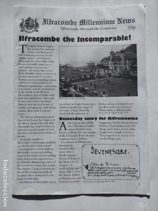 Collection Magazines and Newspapers: ILFRACOMBE MILLENIUM NEWS- ILFRACOMBE THROUGH THE CENTURIES - 24 PAGES - 2000 YEAR