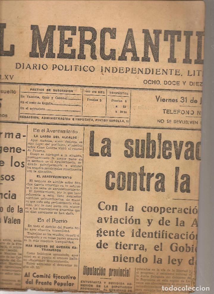Coleccionismo de revistas y peri&oacute;dicos: PERIODICO EL MERCANTIL VALENCIANO,31 julio 1936, VALENCIA, GUERRA CIVIL,