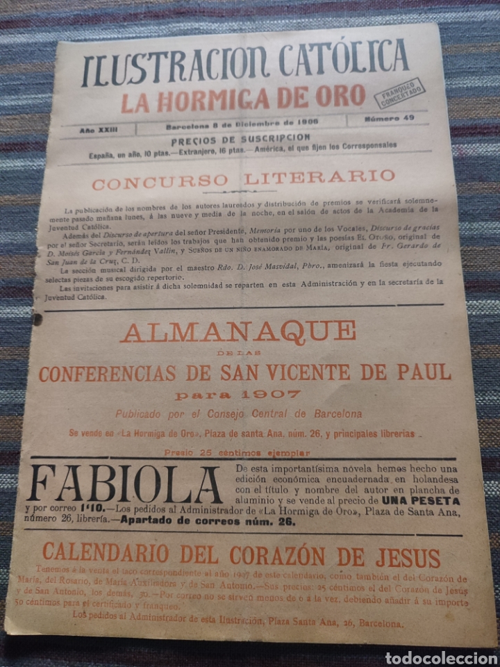 Coleccionismo de revistas y peri&oacute;dicos: La hormiga de oro La ilustraci&oacute;n cat&oacute;lica 8 diciembre 1906