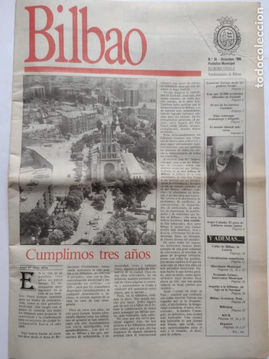 Coleccionismo de Revistas y Peri&oacute;dicos: PERIODICO MUNICIPAL BILBAO N&ordm;34 DICIEMBRE 1990 - CUMPLIMOS 3 A&Ntilde;OS - UNAMUNO - CALLE LOTERIA