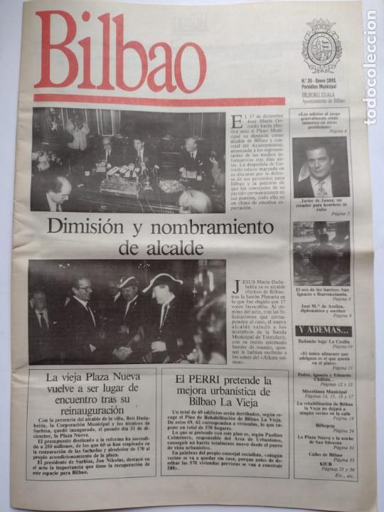 Coleccionismo de Revistas y Peri&oacute;dicos: PERIODICO MUNICIPAL BILBAO N&ordm; 35 ENERO 1991 DIMISI&Oacute;N Y NOMBRAMIENTO DE ALCALDE- GORORDO - DU&Ntilde;ABEITIA