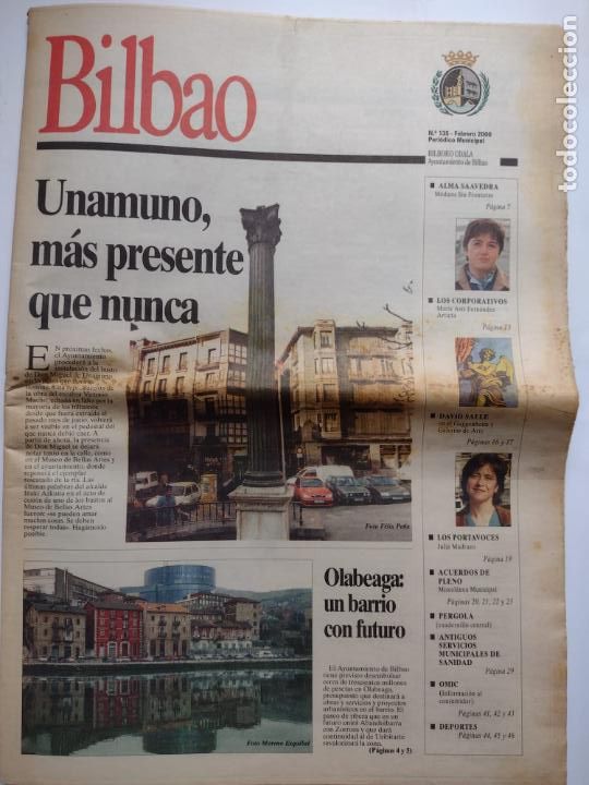 Coleccionismo de Revistas y Peri&oacute;dicos: PERIODICO MUNICIPAL BILBAO N&ordm; 135 FEBRERO 2000 - UNAMUNO MAS PRESENTE QUE NUNCA - OLABEAGA