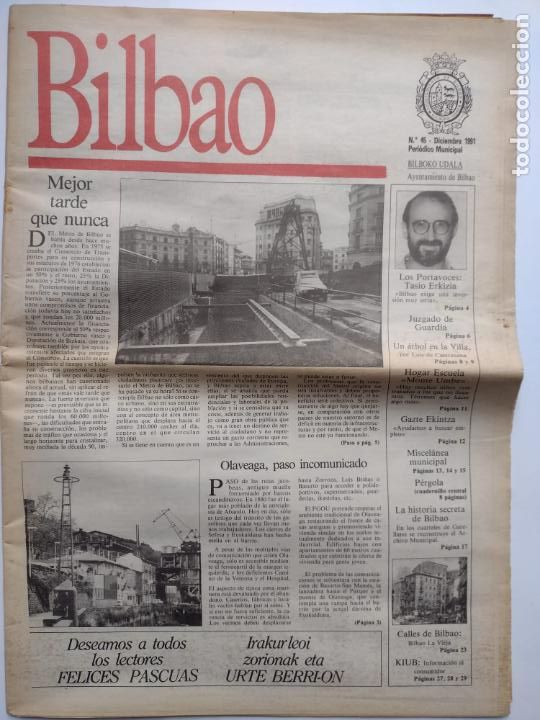 Coleccionismo de Revistas y Peri&oacute;dicos: PERIODICO MUNICIPAL BILBAO N&ordm; 45 OBRAS METRO - OLABEAGA - TASIO ERKIZIA HOGAR ESCUELA MONTE UMBE
