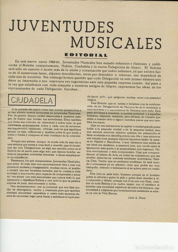 Coleccionismo de Revistas y Peri&oacute;dicos: JUVENTUDES MUSICALES. EDITORIAL. 1960-61. (MENORCA 2.8-5)