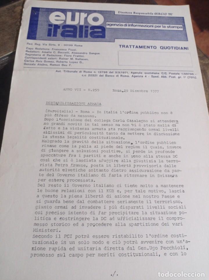 Sammeln von Zeitschriften und Zeitungen: BOLETIN EURO ITALIA DIRIGIDO POR SERGIO TE' A&Ntilde;O VII N&ordm; 259. ROMA, DICIEMBRE 1977 REF. UR GAR