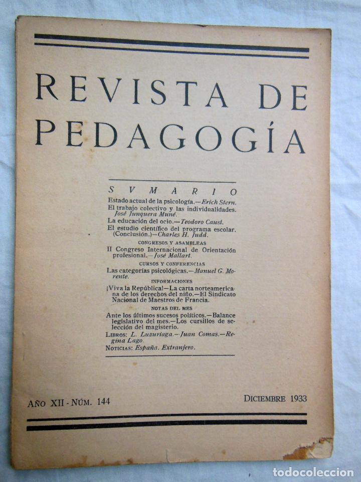 Collezionismo di Riviste e Giornali: Revista de Pedagog&iacute;a. A&ntilde;o XII N&ordm; 144. Diciembre 1933