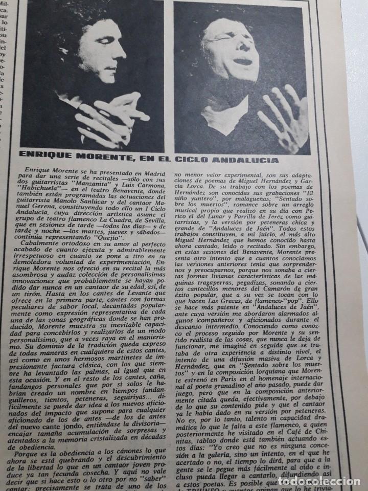 Coleccionismo de Revistas y Peri&oacute;dicos: RECITAL DE ENRIQUE MORENTE EN MADRID. RECORTE TRIUNFO JULIO 1974