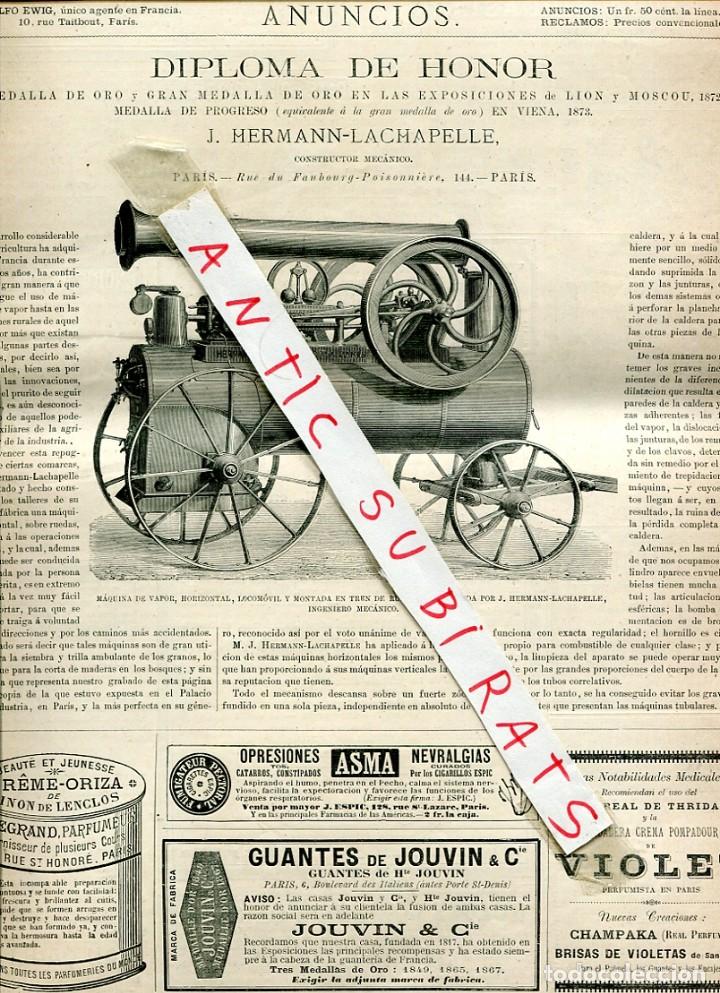 Coleccionismo de Revistas y Peri&oacute;dicos: REVISTA A&Ntilde;O 1876 MAQUINA DE VAPOR HORIZONTAL HERMANN-LACHAPELLE FARMACIA SAIZ MADRID AGUA CIRCASIANA