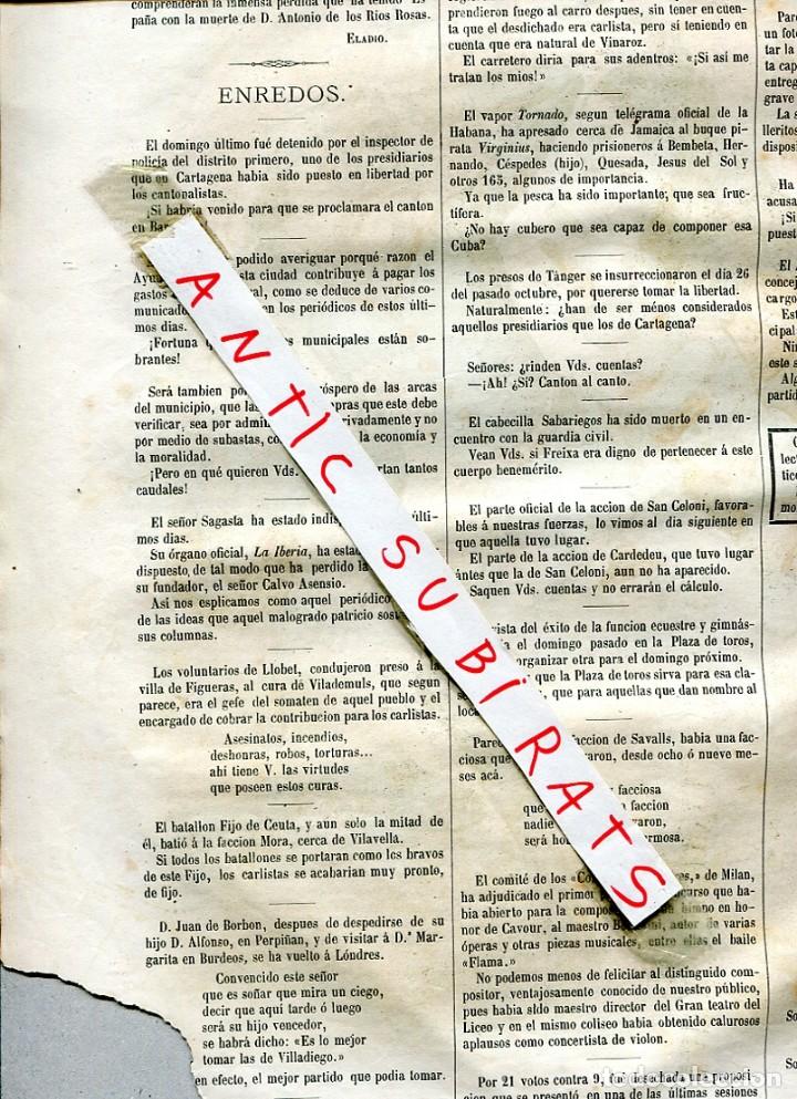 Coleccionismo de revistas y peri&oacute;dicos: SEMANARIO A&Ntilde;O 1873 TERCERA GUERRA CARLISTA VILADEMULS LLOBET VILAVELLA VINAROZ CARDEDEU SANT CELONI