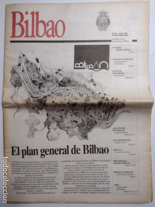 Coleccionismo de Revistas y Peri&oacute;dicos: PERIODICO MUNICIPAL BILBAO N&ordm; 51 JUNIO 1992 - PLAN GENERAL - JOAQUIN DE RUCOBA -