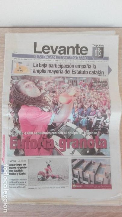Collezionismo di Riviste e Giornali: LEVANTE U.D. EUFORIA GRANOTA, NUEVO ASCENSO A 1&ordf;. DIARIO LEVANTE EMV-JUNIO 2006.