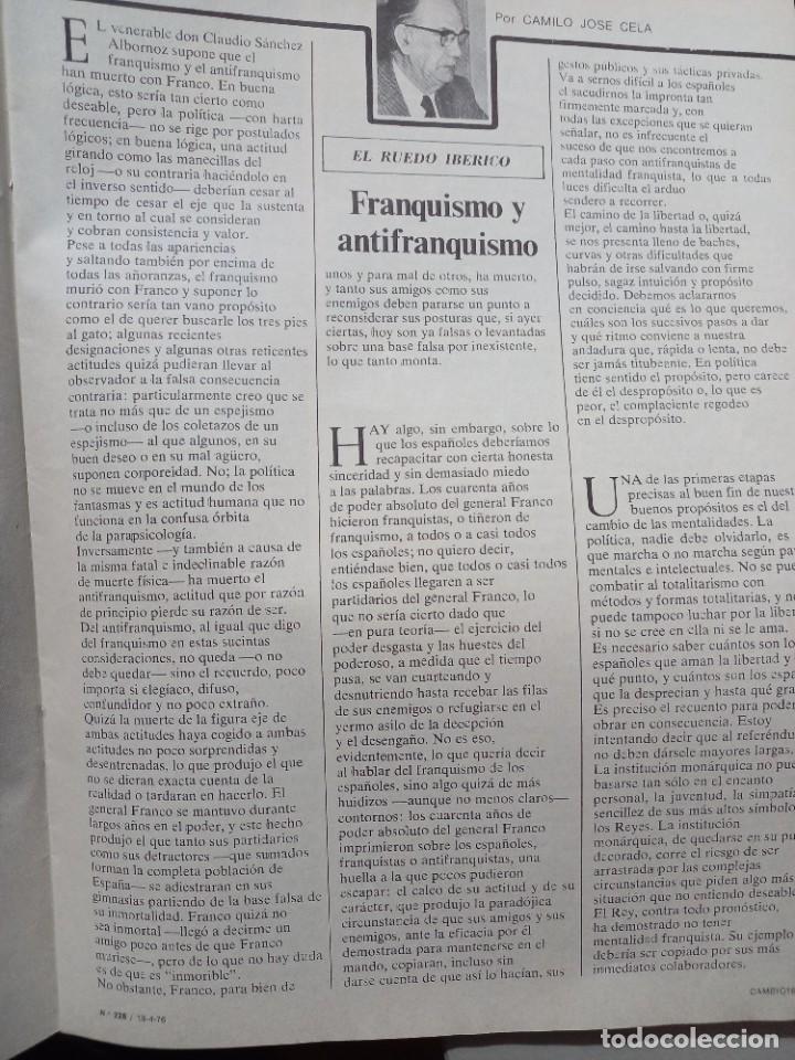 Coleccionismo de revistas y peri&oacute;dicos: CAMILO JOSE CELA: FRANQUISMO O ANTIFRANQUISMO. RECORTE CAMBIO 16, ABRIL 1976