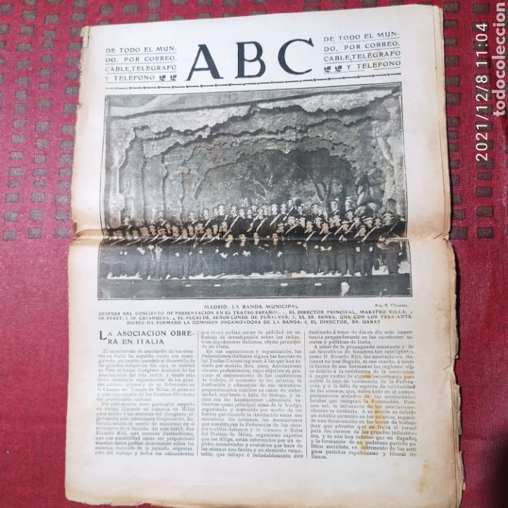 Coleccionismo de Revistas y Peri&oacute;dicos: Diario abc a&ntilde;o 1909 madrid la banda municipal