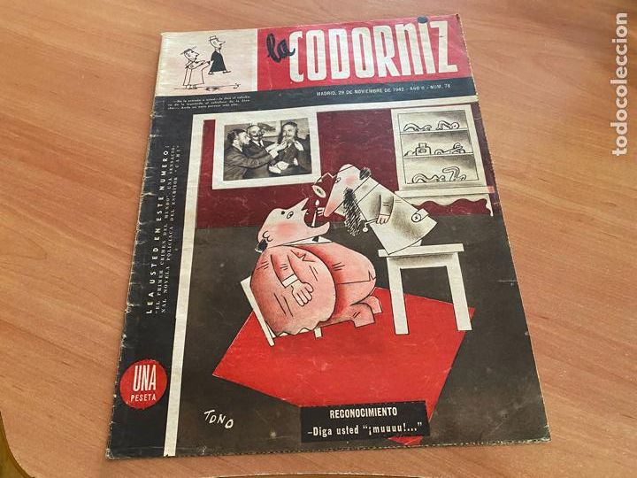 Coleccionismo de Revistas y Peri&oacute;dicos: CODORNIZ N&ordm; 78 , 29 NOVIEMBRE DE 1942. PORTADA TONO (COD1)