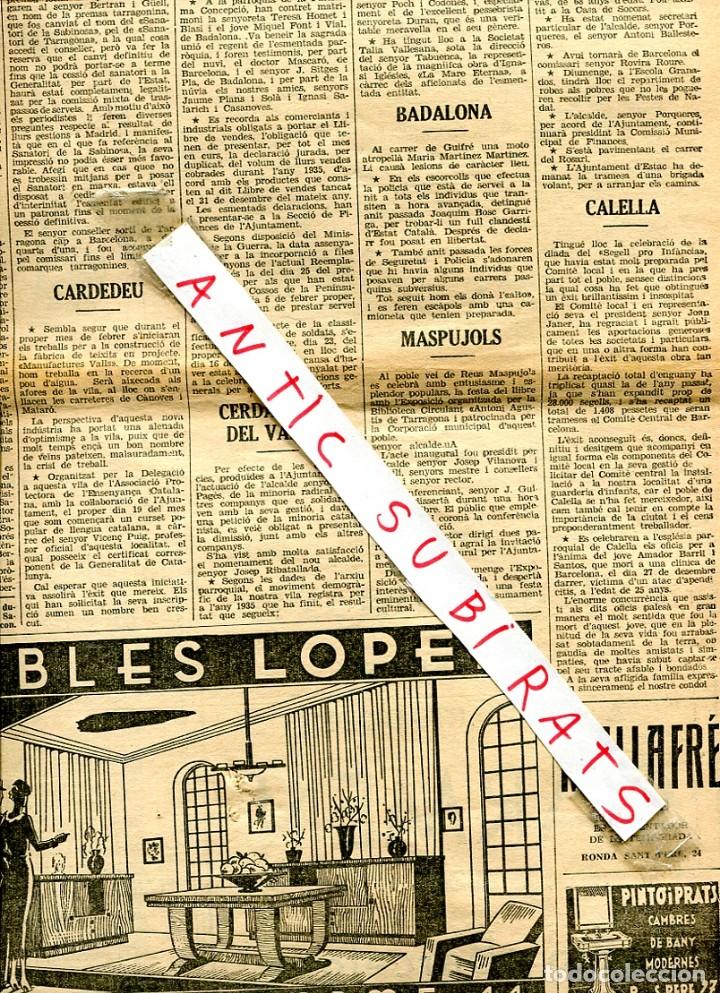 Coleccionismo de revistas y peri&oacute;dicos: PERIODICO A&Ntilde;O 1936 CARDEDEU CERDANYOLA SARDA&Ntilde;OLA DEL VALLES MASPUJOLS CALELLA MALLAFRE SASTRE
