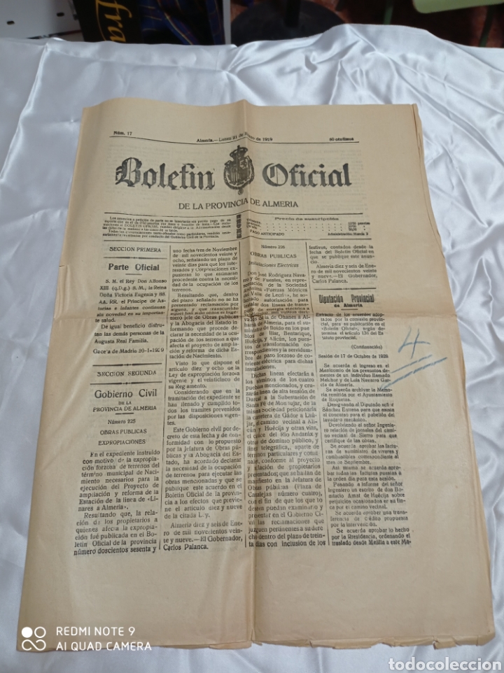 Coleccionismo de revistas y peri&oacute;dicos: BOLET&Iacute;N OFICIAL DE LA PROVINCIA DE ALMER&Iacute;A 21 ENERO 1929