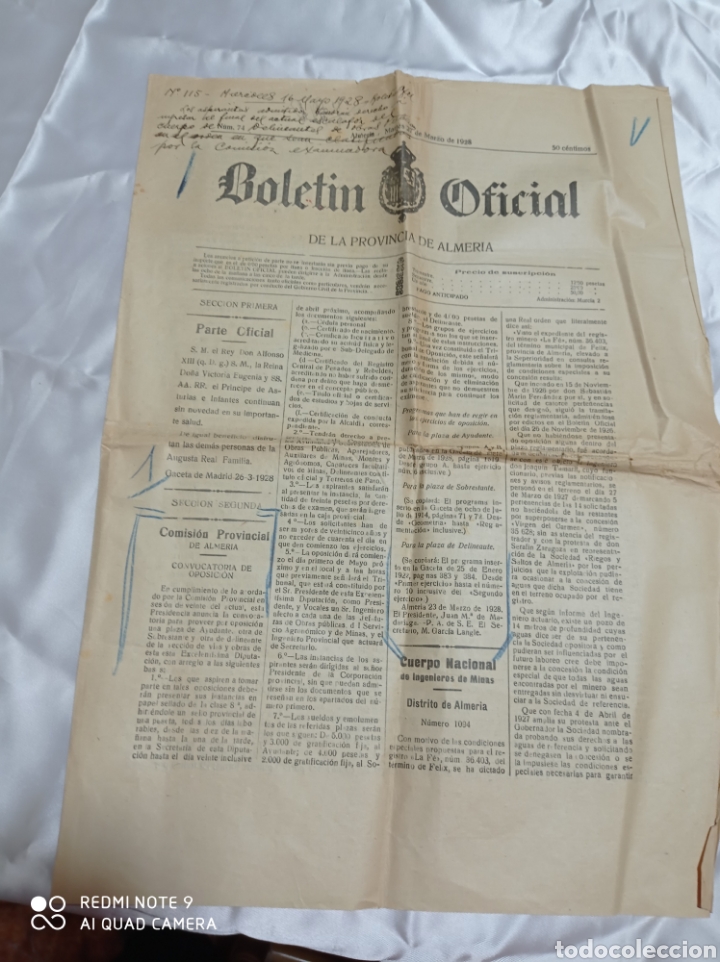 Coleccionismo de revistas y peri&oacute;dicos: BOLET&Iacute;N OFICIAL DE LA PROVINCIA DE ALMER&Iacute;A 27 MARZO 1928