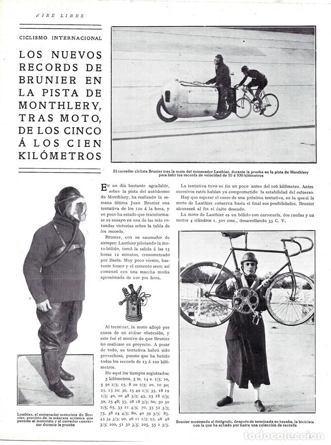 Coleccionismo de Revistas y Peri&oacute;dicos: 1925 HOJA REVISTA DEPORTES RECORDS MUNDIALES CICLISMO EN PISTA TRAS MOTO CICLISTA BRUNIER