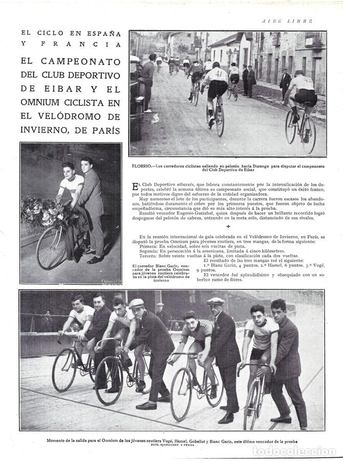 Coleccionismo de Revistas y Peri&oacute;dicos: 1925 HOJA REVISTA DEPORTES CICLISMO CAMPEONATO DEL CLUB DEPORTIVO EIBAR -OMNIUM CICLISTA PISTA PAR&Iacute;S