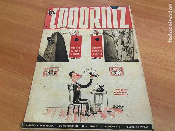 Coleccionismo de Revistas y Peri&oacute;dicos: LA CODORNIZ N&ordm; 414 PORTADA HERREROS. 16 OCTUBRE 1949 (COD2)